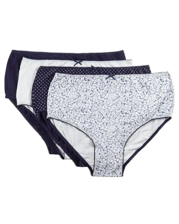 Slenderella Knickers | Slenders By 4 Pack Cotton Midi Brief - Navy