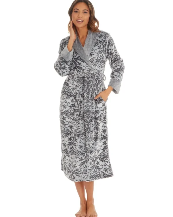 Slumber Party Dressing Gowns | Grey Embossed Floral Dressing Gown