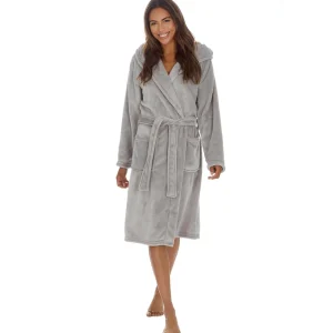 Slumber Party Dressing Gowns | Womens Hooded Dressing Gown - Grey