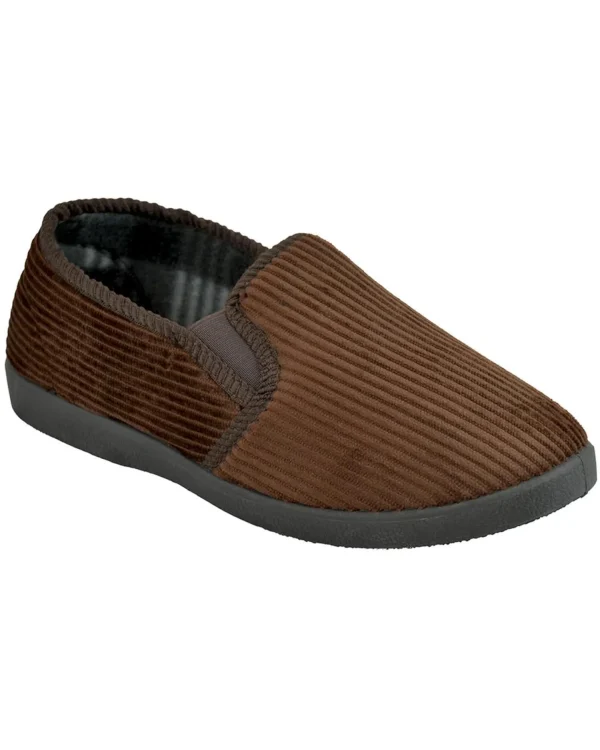 Men SlumberzzZ Cord Full Back Slippers - Brown