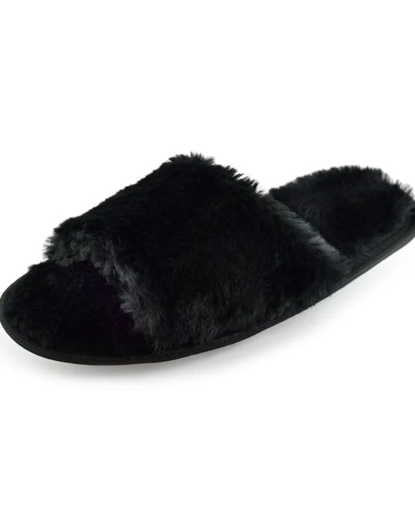 SlumberzzZ Slippers | Fluffy Open Toe Slippers - Black