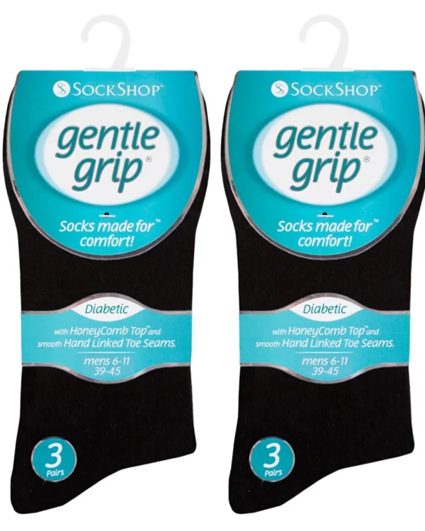Men SockShop 6 Pairs Mens Gentle Grip Diabetic Socks - Black/Navy/Grey