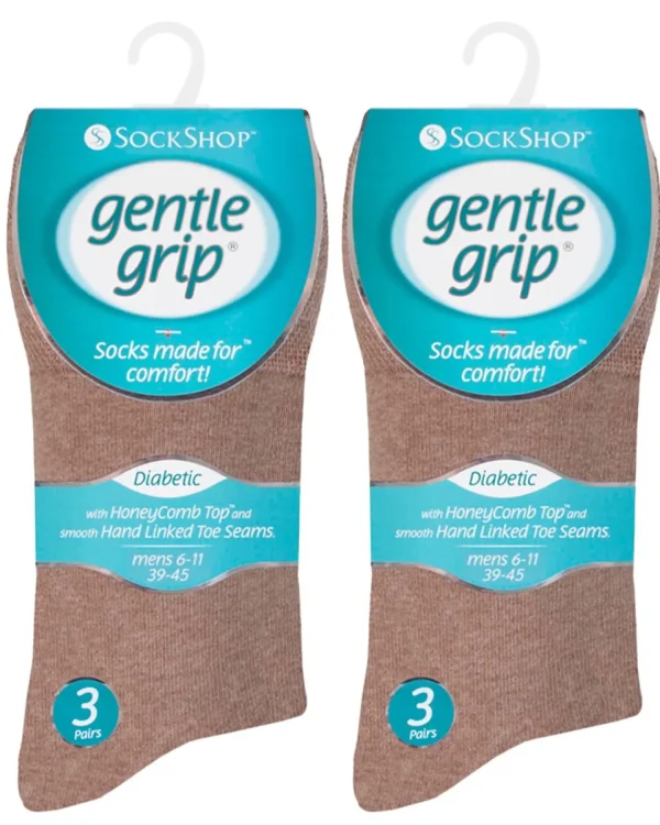 Men SockShop 6 Pairs Mens Gentle Grip Diabetic Socks - Brown