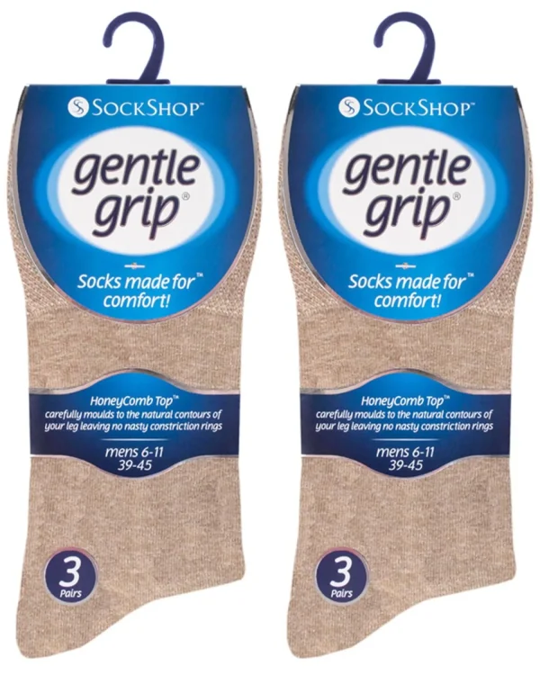 Men SockShop 6 Pairs Mens Gentle Grip Socks - Brown