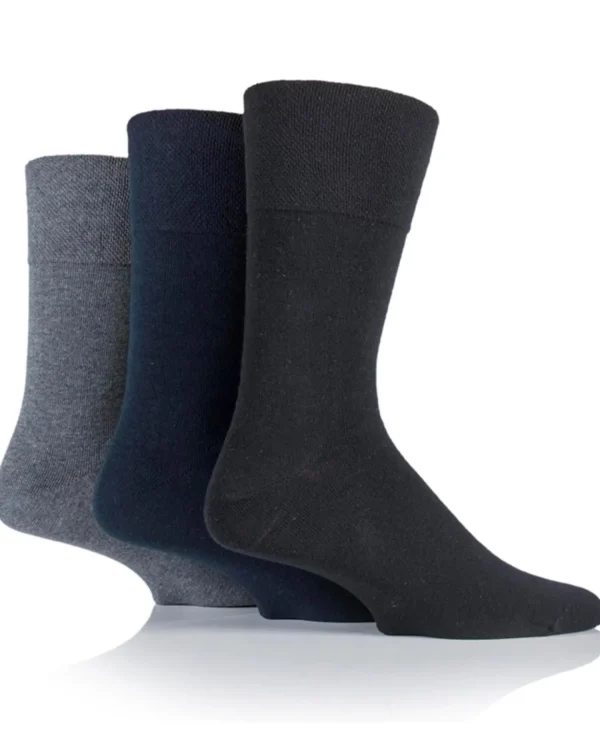 Men SockShop 6 Pairs Mens Gentle Grip Diabetic Socks - Black/Navy/Grey