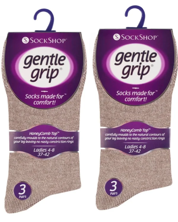 SockShop Socks | 6 Pairs Womens Gentle Grip Socks - Brown