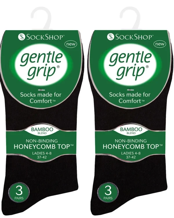 SockShop Socks | 6 Pairs Womens Gentle Grip Bamboo Socks - Black