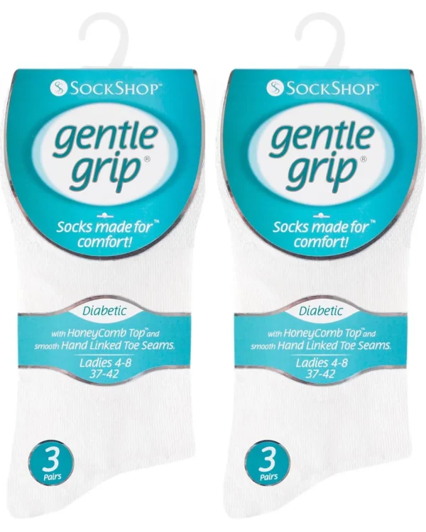 SockShop Socks | 6 Pairs Womens Gentle Grip Diabetic Socks - White