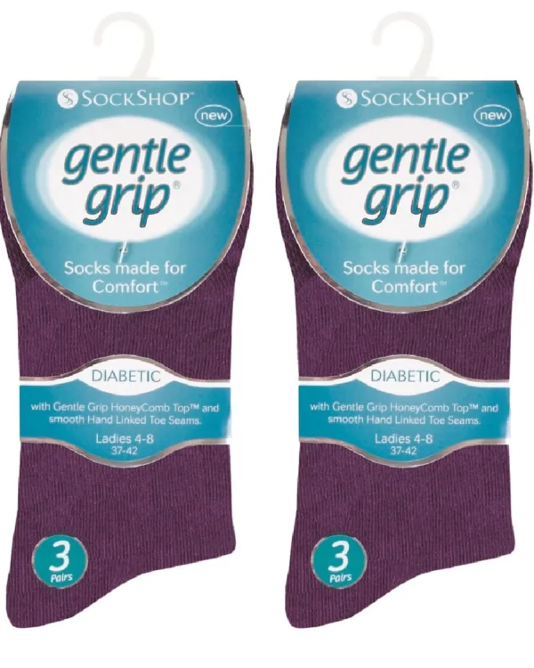 SockShop Socks | 6 Pairs Womens Gentle Grip Diabetic Socks - Purple