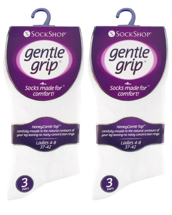 SockShop Socks | 6 Pairs Womens Gentle Grip Socks - White