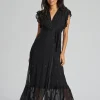 South Beach Dresses | Black Sequin Wrap Midi Dress