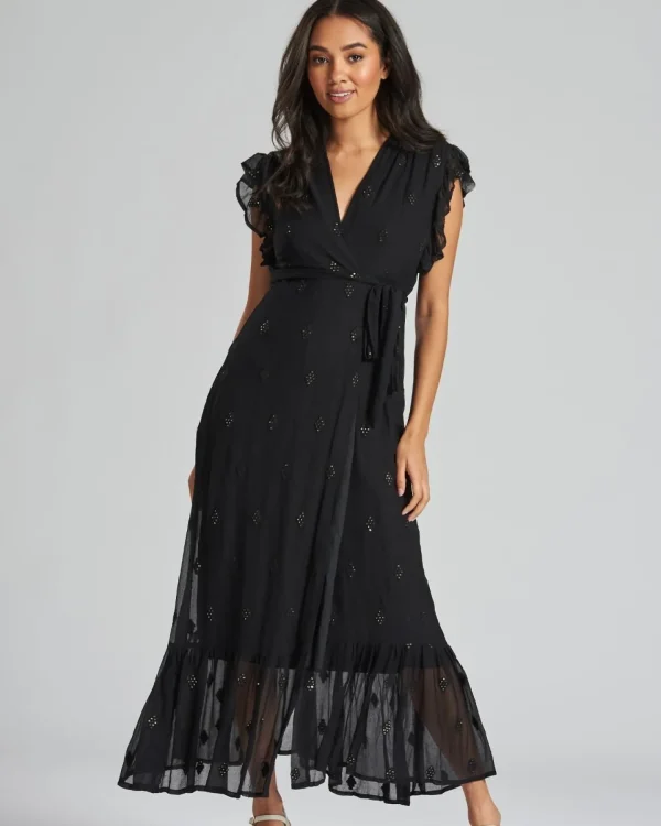 South Beach Dresses | Black Sequin Wrap Midi Dress