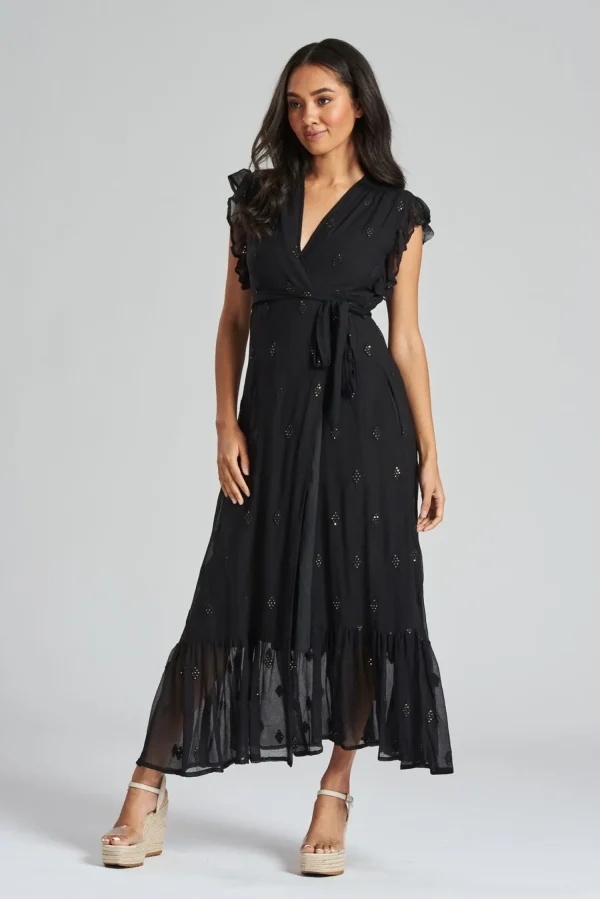 South Beach Dresses | Black Sequin Wrap Midi Dress