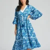 South Beach Dresses | Blue Paisley Print Summer Dress