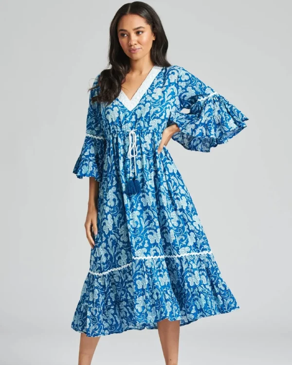 South Beach Dresses | Blue Paisley Print Summer Dress