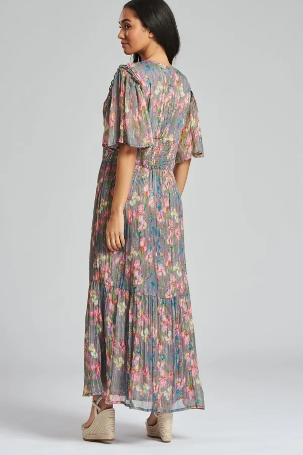 South Beach Dresses | Metallic Floral Midi Dress - Grey