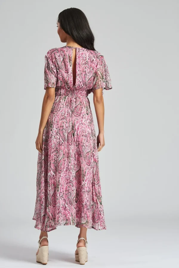 South Beach Dresses | Metallic Floral Midi Dress - Pink