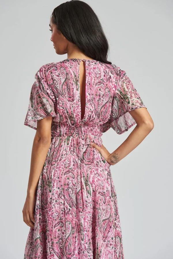South Beach Dresses | Metallic Floral Midi Dress - Pink