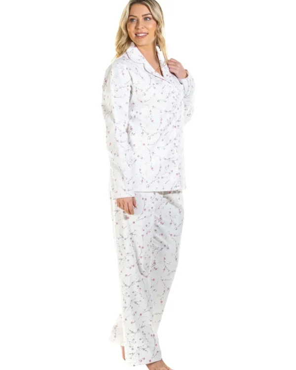 Sue Marks Pyjamas | Floral Brushed Cotton Pyjamas - Ivory