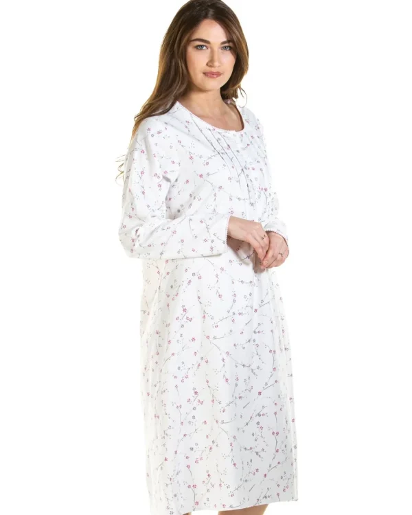 Sue Marks Nighties | Floral Brushed Cotton Nightdress - Ivory