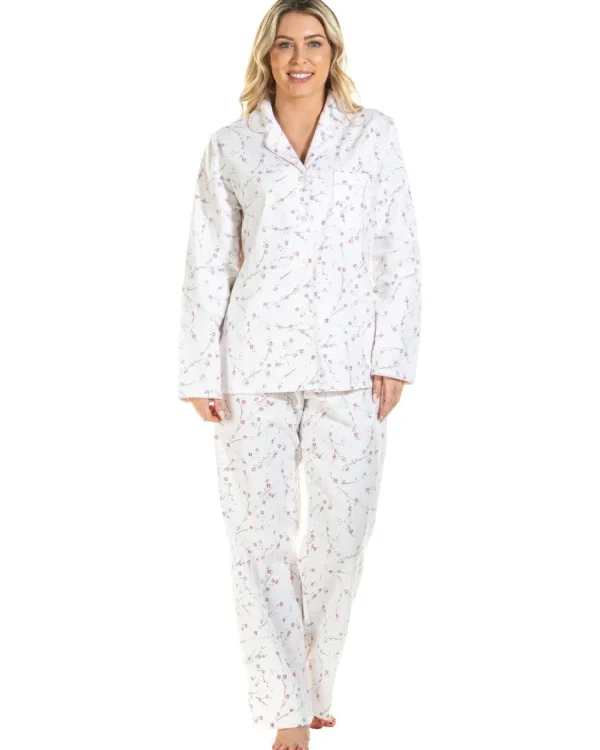 Sue Marks Pyjamas | Floral Brushed Cotton Pyjamas - Ivory