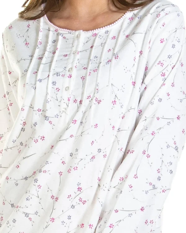 Sue Marks Nighties | Floral Brushed Cotton Nightdress - Ivory