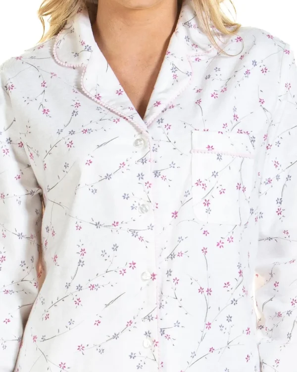 Sue Marks Pyjamas | Floral Brushed Cotton Pyjamas - Ivory