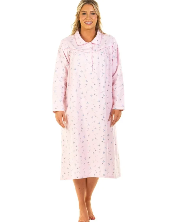 La Marquise Nighties | Sue Marks Floral Flannel Brushed Cotton Nightie - Pink