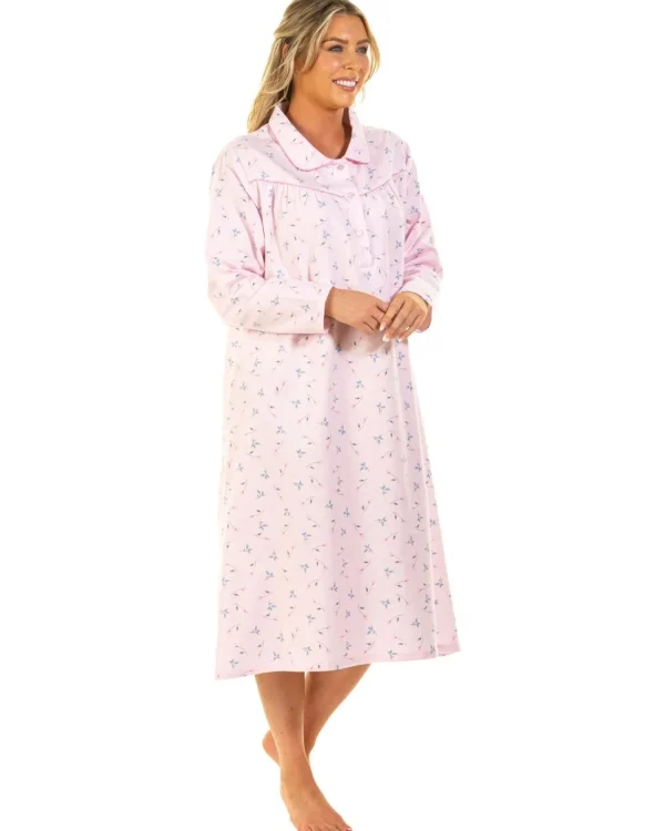 La Marquise Nighties | Sue Marks Floral Flannel Brushed Cotton Nightie - Pink