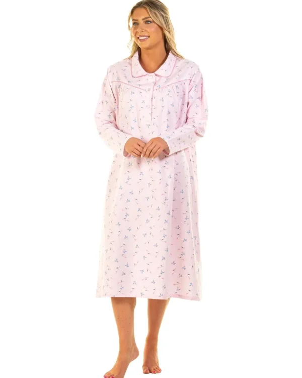 La Marquise Nighties | Sue Marks Floral Flannel Brushed Cotton Nightie - Pink