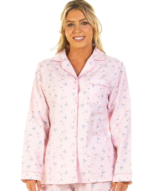 Sue Marks Pyjamas | Floral Flannel Brushed Cotton Pyjamas - Pink