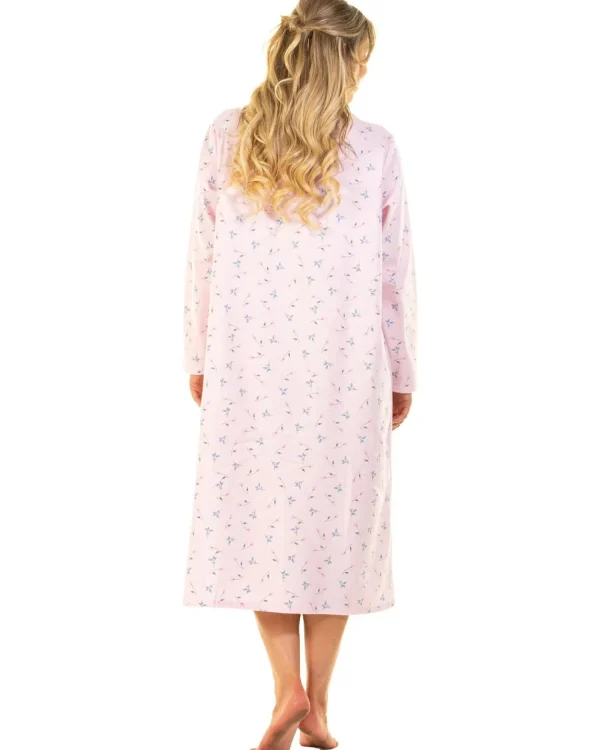 La Marquise Nighties | Sue Marks Floral Flannel Brushed Cotton Nightie - Pink