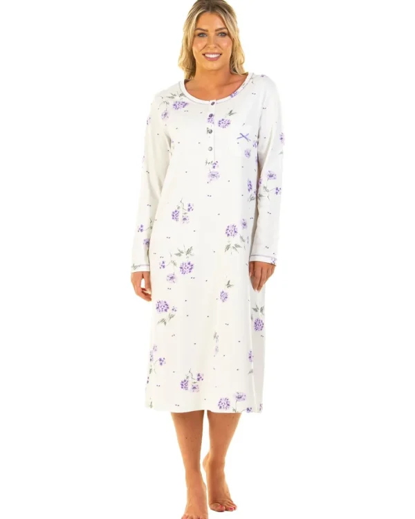 Sue Marks Nighties | Florence Long Sleeve Floral Nightie - Lilac