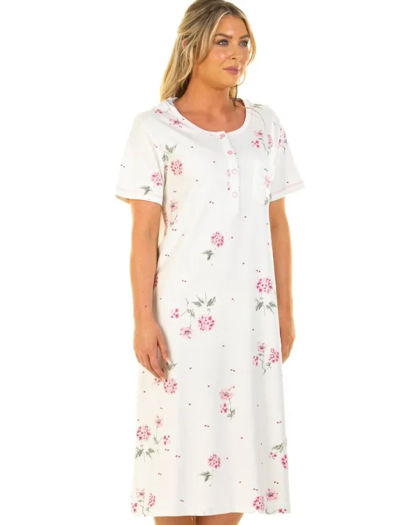 Sue Marks Nighties | Florence Short Sleeve Floral Nightie - Pink