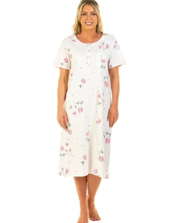Sue Marks Nighties | Florence Short Sleeve Floral Nightie - Pink