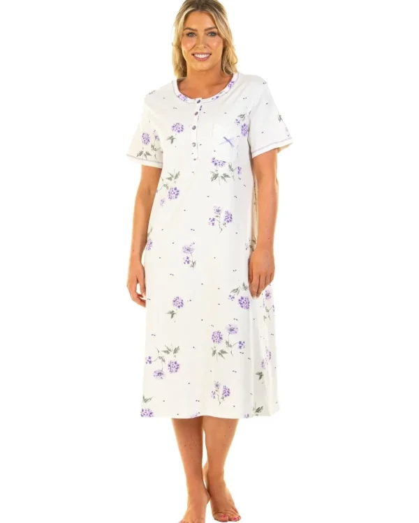 Sue Marks Nighties | Florence Short Sleeve Floral Nightie - Lilac