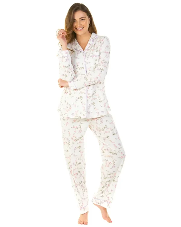 Sue Marks Pyjamas | Flower Spray Button Pyjamas - Ivory