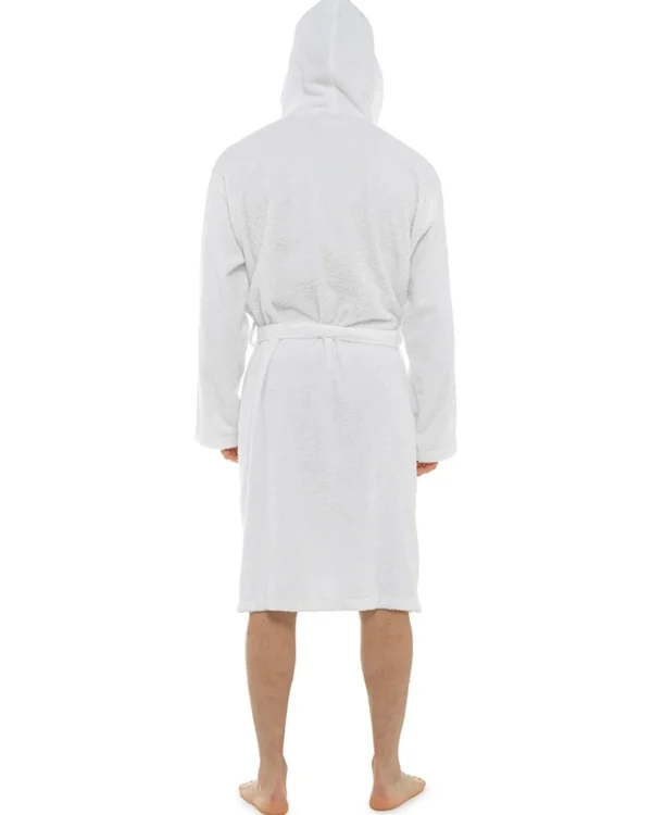 Men Tom Franks Hooded Towelling Dressing Gown - White