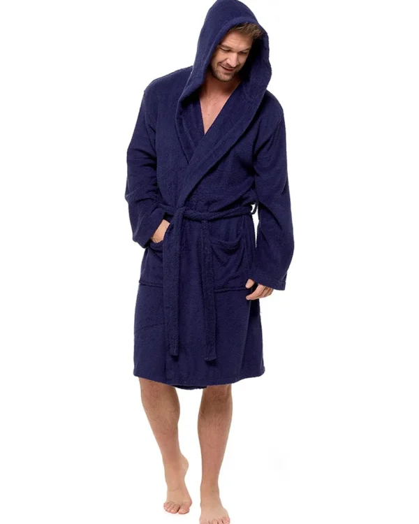 Men Tom Franks Hooded Towelling Dressing Gown - Navy