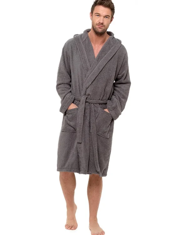 Men Tom Franks Hooded Towelling Dressing Gown - Grey