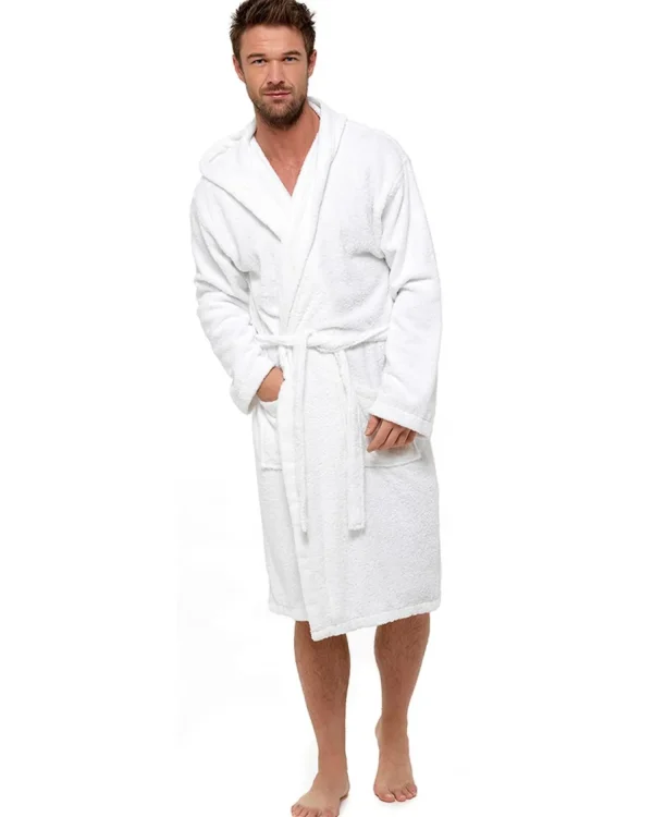 Men Tom Franks Hooded Towelling Dressing Gown - White