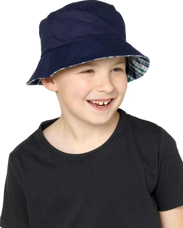 Kids Tom Franks Kids Reversible Bucket Hat - Navy Check