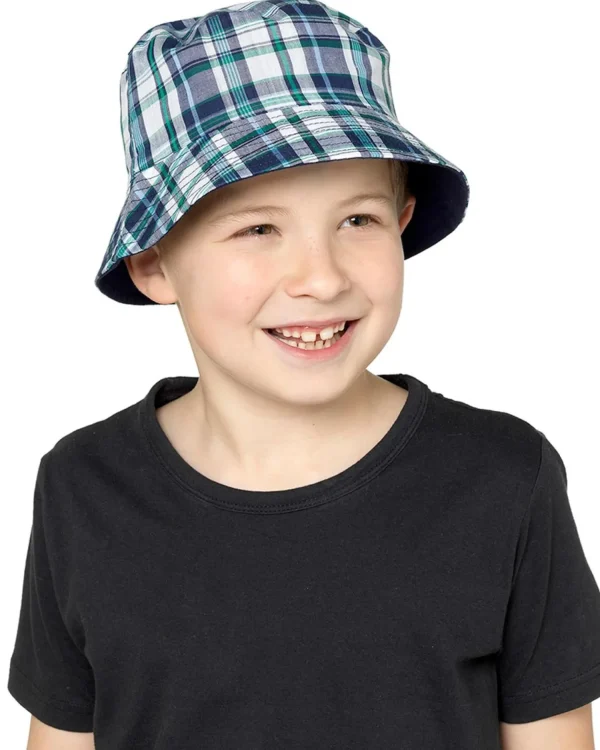 Kids Tom Franks Kids Reversible Bucket Hat - Navy Check