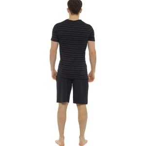 Men Tom Franks Striped Short Pyjamas - Black/Grey