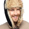 Men Tom Franks Trapper Hat With Faux Fur Trim - Black