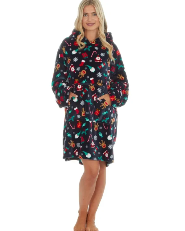 Men Slumber Party Unisex Christmas Oversized Hoodie - Navy
