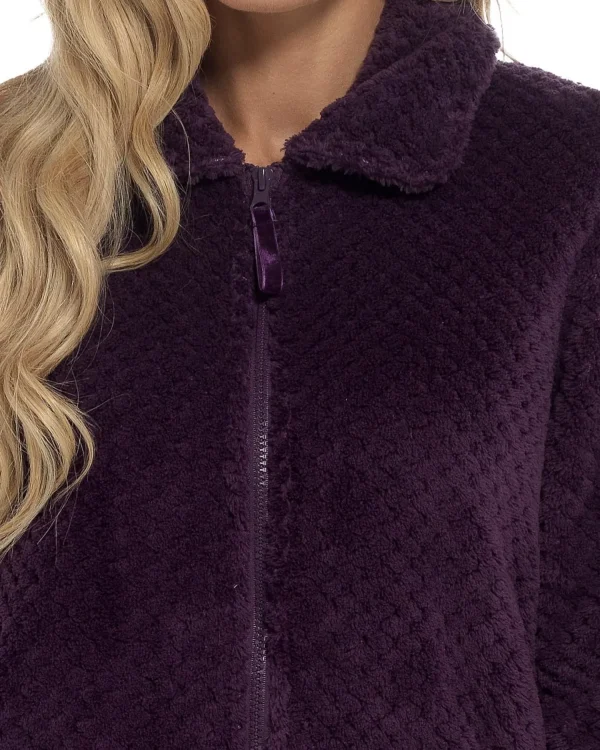 * Dressing Gowns | Waffle Fleece Zip Dressing Gown - Purple