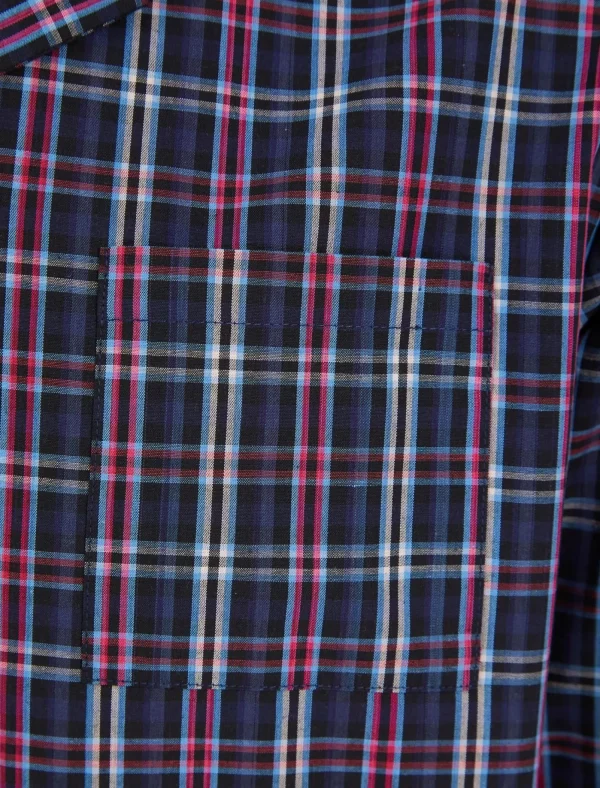 Men Walker Reid 42" 100% Woven Cotton Check Nightshirt - Navy