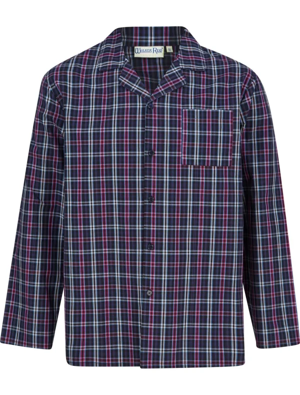 Men Walker Reid 100% Woven Cotton Check Pyjamas - Navy