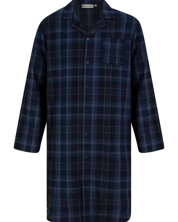 Men Walker Reid Brushed Cotton Check Nightshirt - Navy